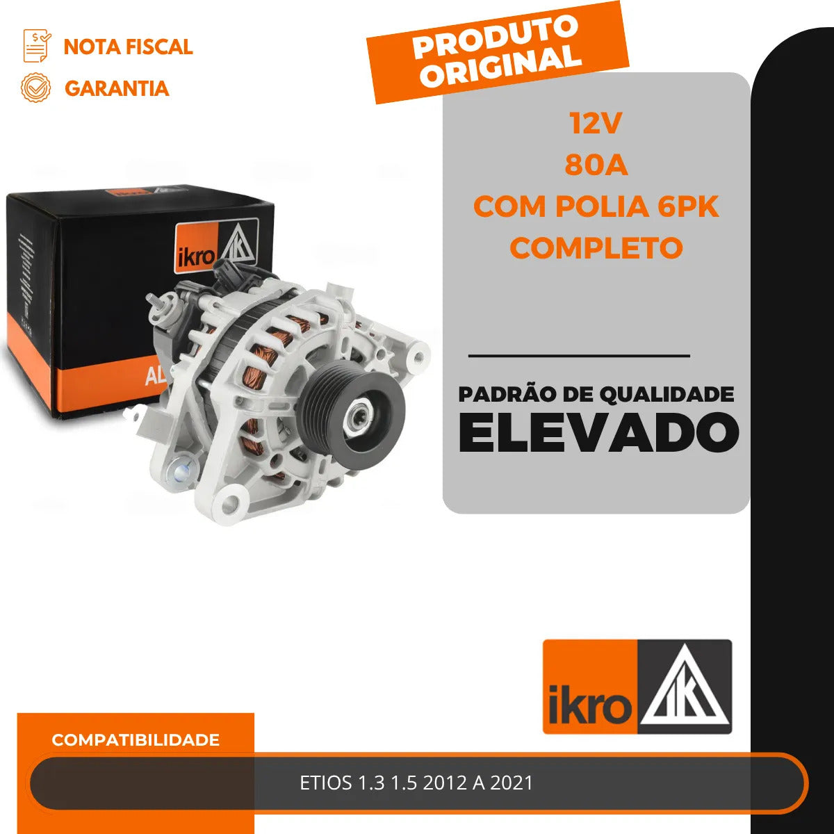 Alternador Etios 1.3 1.5 80a 12v Com Polia 6pk  Completo
