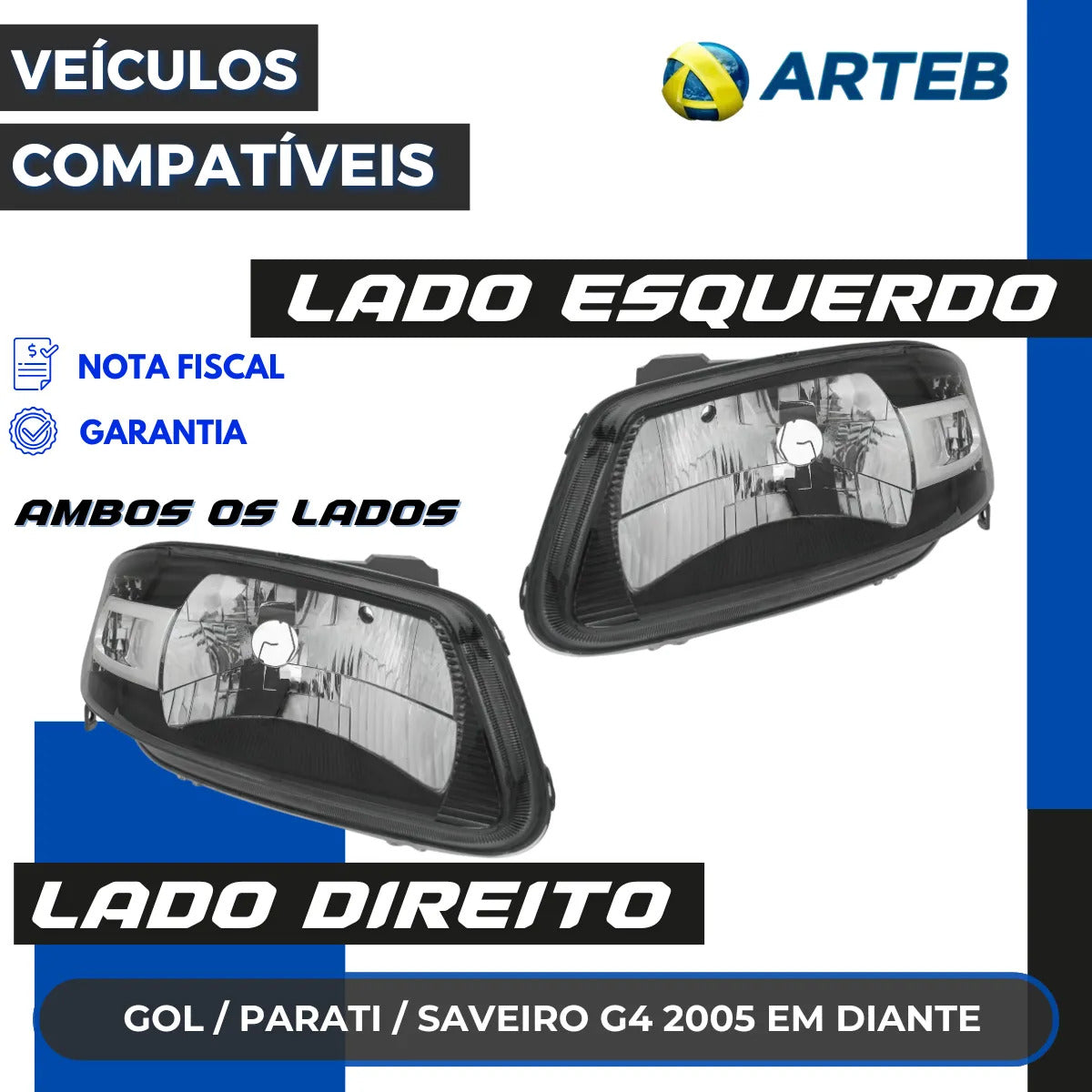 Farol Gol G4 2005 Diante Máscara Negra Defletor Cromad Arteb