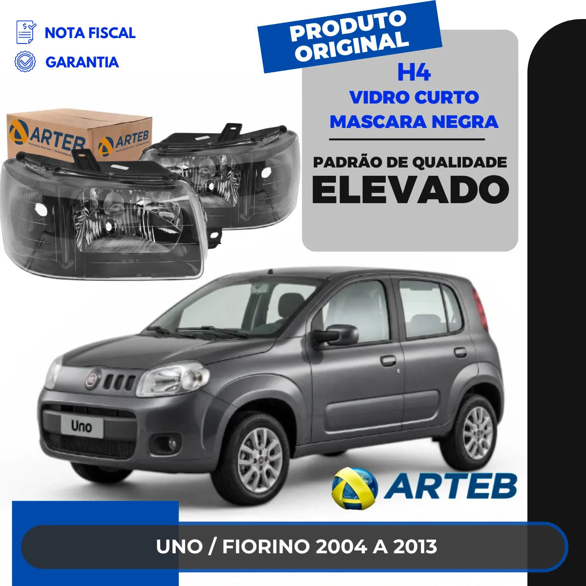 Farol Uno Fiorino 2004 A 2013 Máscar Negra Pisca Preto Arteb