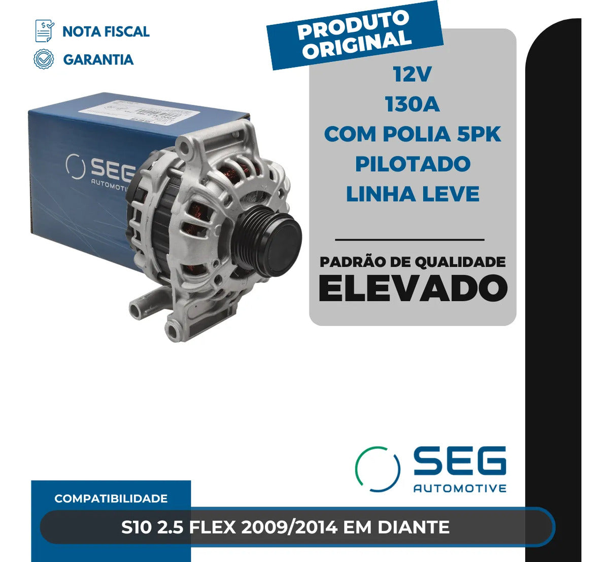 Alternador S10 2.5 Flex 12v 130a 2009 A 2014 Com Polia 5pk