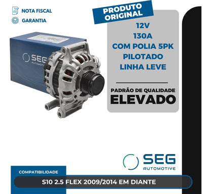 Alternador S10 2.5 Flex 12v 130a 2009 A 2014 Com Polia 5pk