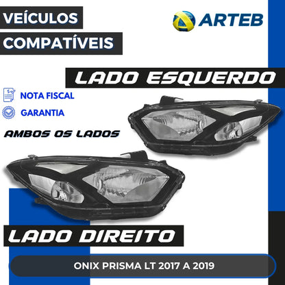 Farol Gm Onix E Prisma 2017 2018 2019 Máscara Negra Arteb
