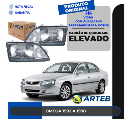 Farol Vidro H4 C/ Auxiliar H1 Gm Omega 1992 A 97 1998 Arteb