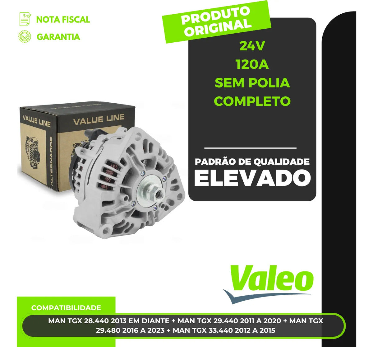 Alternador 120a 30022vlp Gx 2016 2017 2018 24v 120v Completo