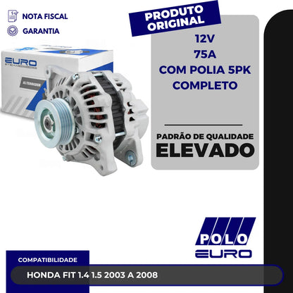 Alternador Honda Fit 1.4 1.5 2003 A 2008 12v75acom Polia