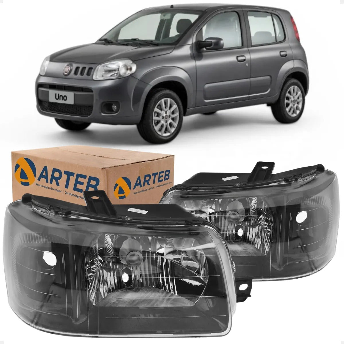 Farol Uno Fiorino 2004 A 2013 Máscar Negra Pisca Preto Arteb