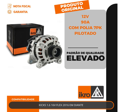 Alternador Kicks 1.6 16v Flex 90a 2016 Com Polia 7pk