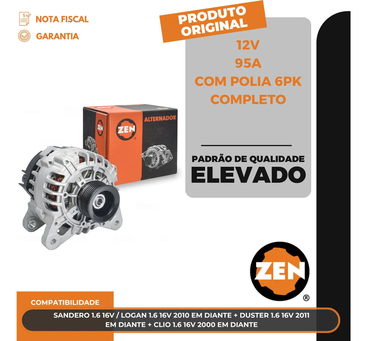 Alternador Sandero Logan Duster Clio 1.6  12v95a Com Polia