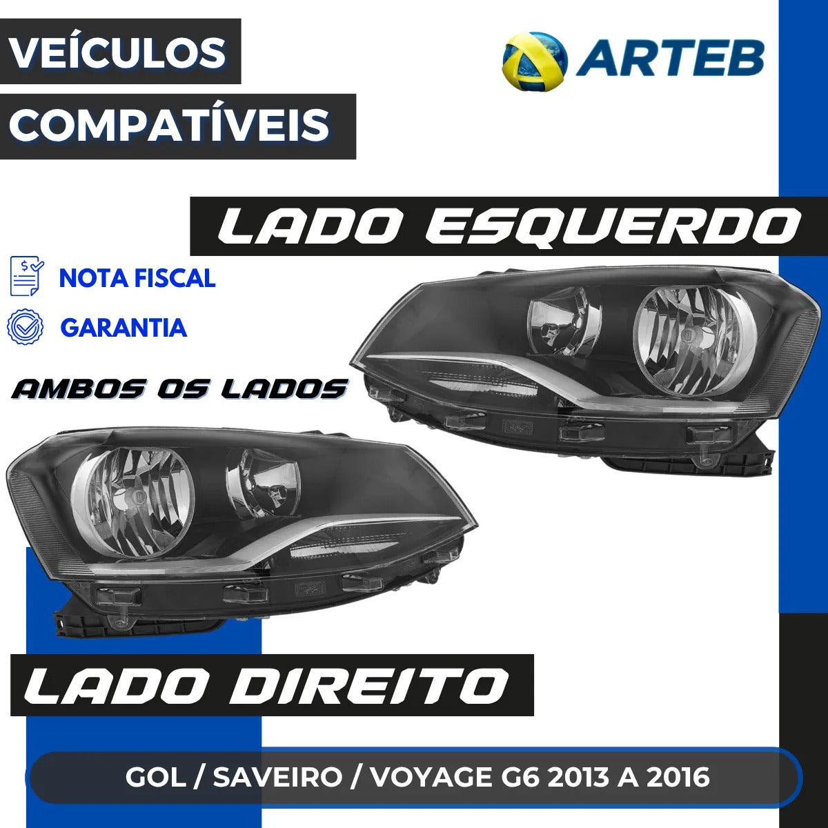 Farol Máscara Negra Foco Duplo Voyage G6 2013 A 2016 Arteb