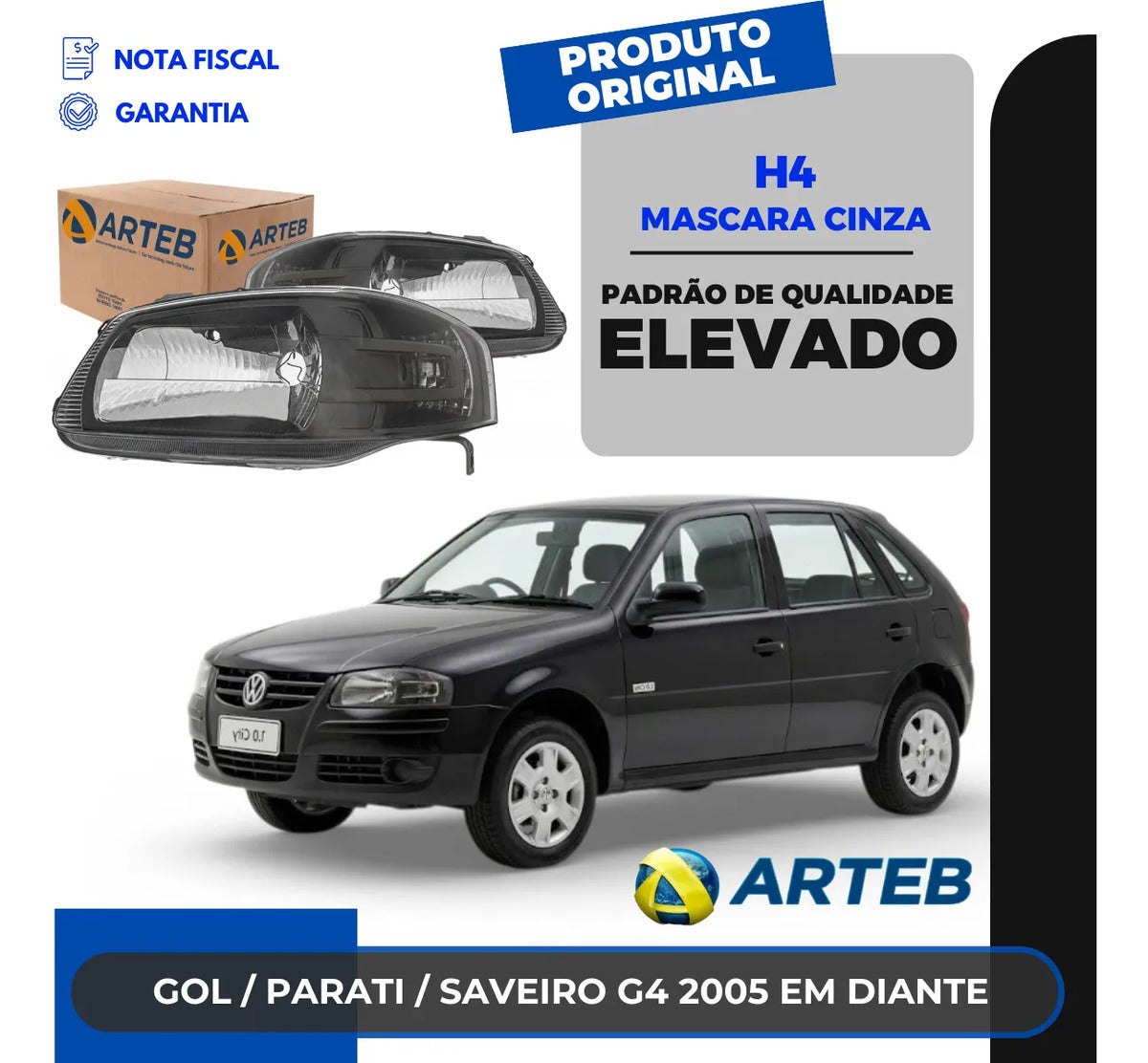 Farol Gol Parati Saveiro G4 05em Diante Máscara Cinza Arteb