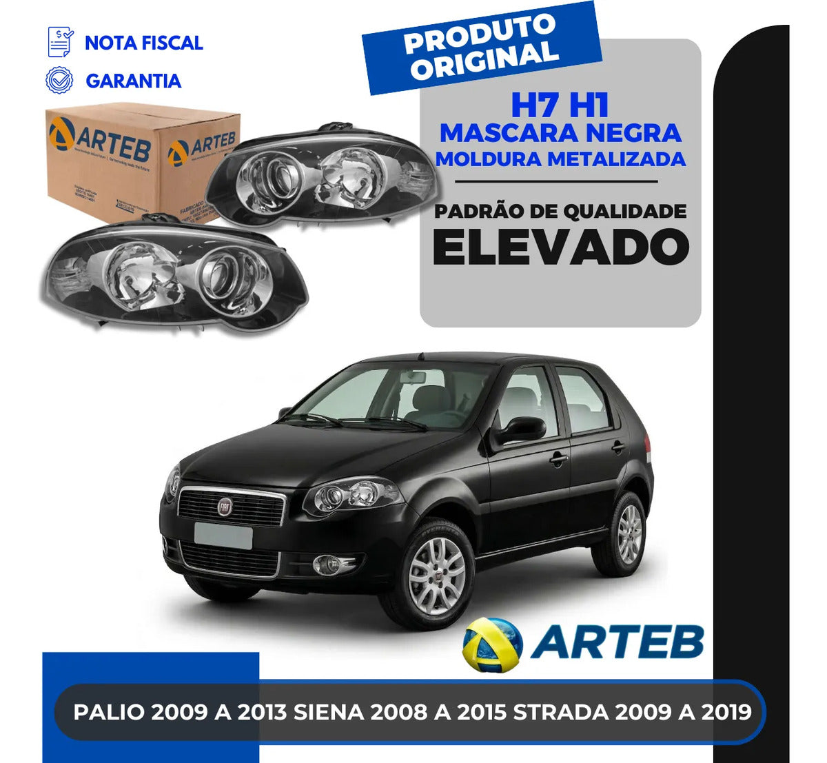 Farol Palio 2010 A 2016 Máscara Negra Moldura Cromada Arteb