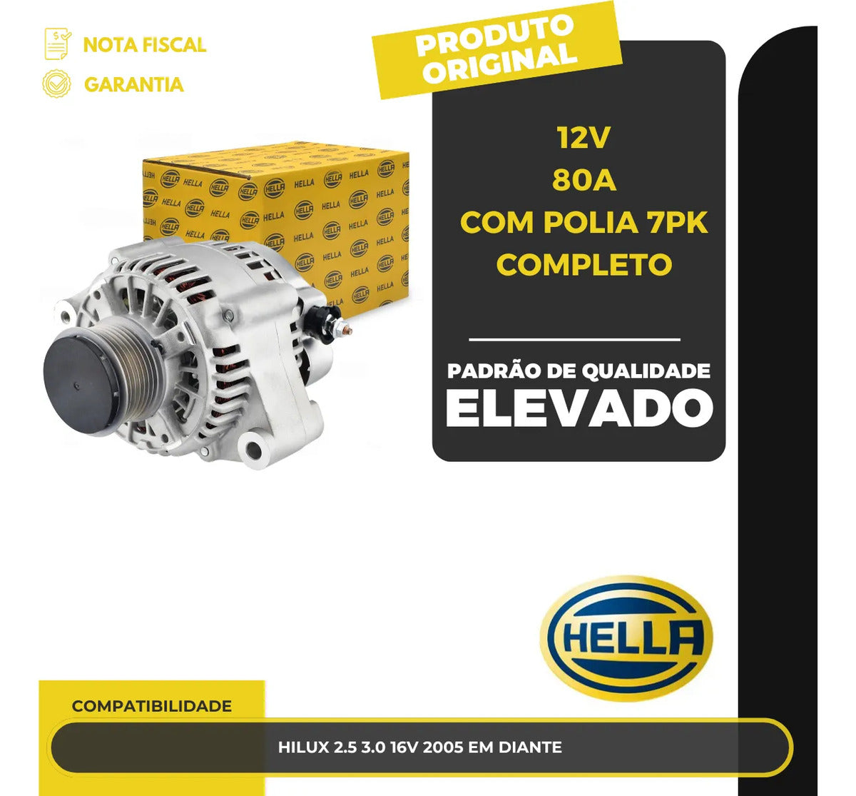 Alternador Hilux 2.5 3.0 16v 2005 Em Diante 12v80a 7pk