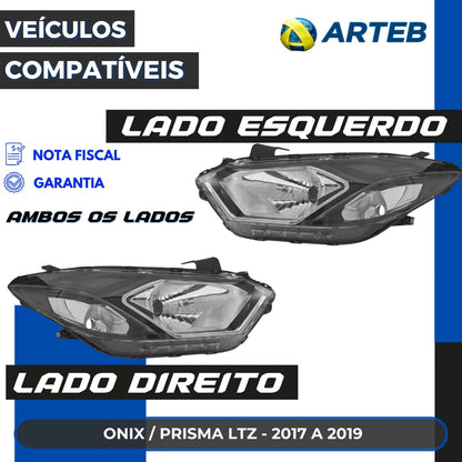 Farol H4 Mascara Negra Onix Prisma Ltz 2017 A 2019 Arteb