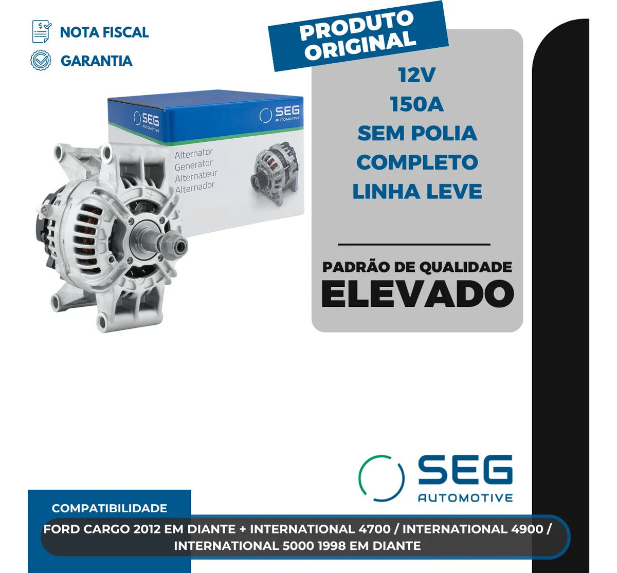 Alternador Ford Cargo International 12v 150a 1998 Sem Polia