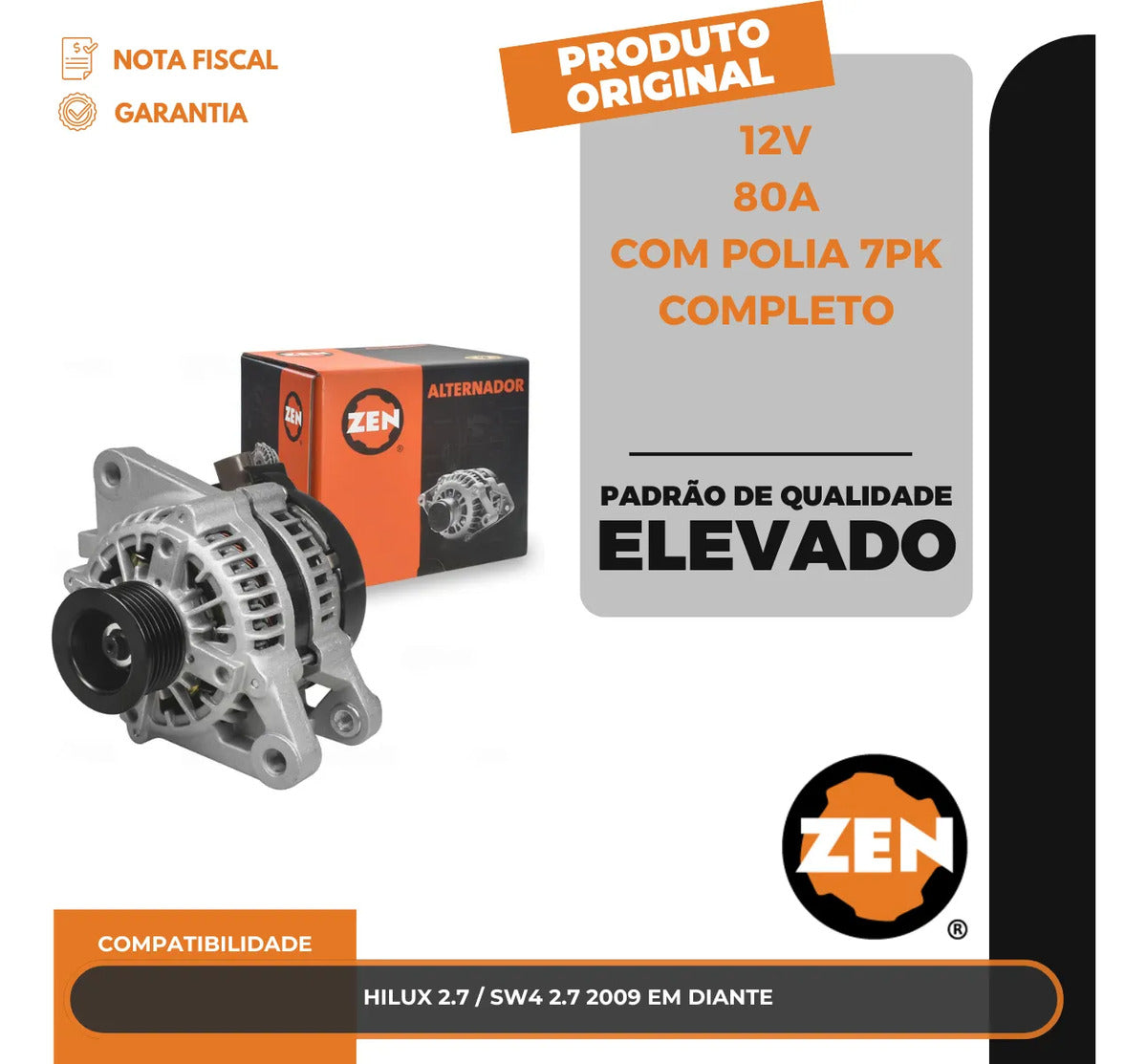 Alternador Hilux 2.7 / Sw4 2.7 2009 Em Diante 12v 80a