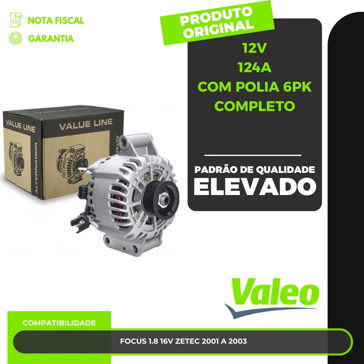 Alternador Focus 1.8 16v Duratec Após 2001 124a - 50006vlp