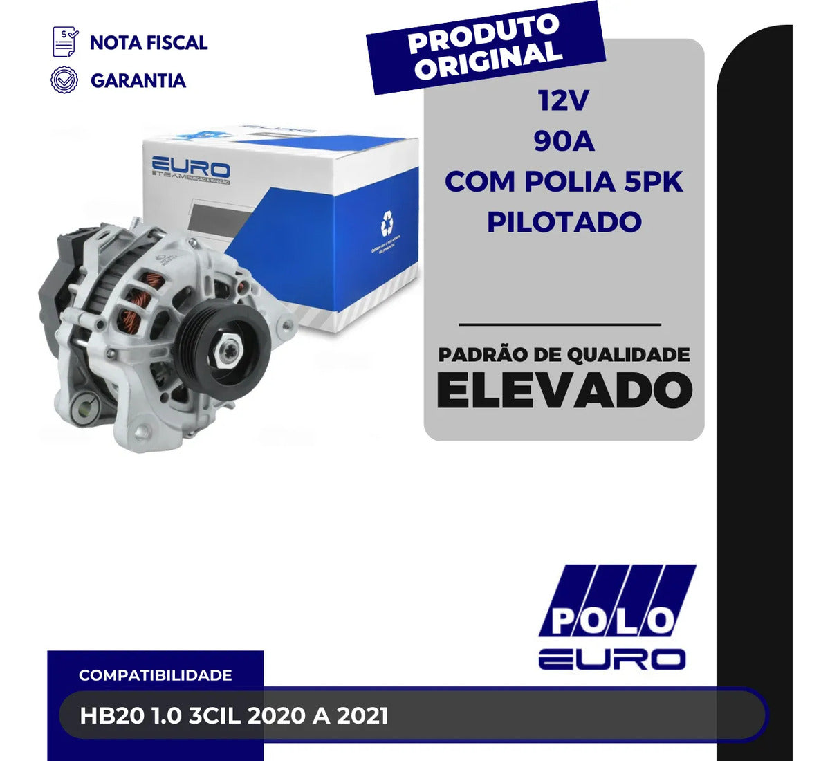 Alternador Hb20 1.0 3cil 2020 A 2021 12v 90a Com Polia 5pk