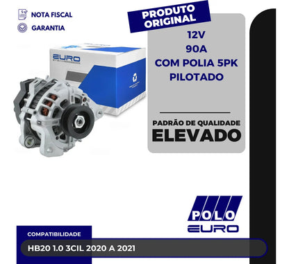 Alternador Hb20 1.0 3cil 2020 A 2021 12v 90a Com Polia 5pk