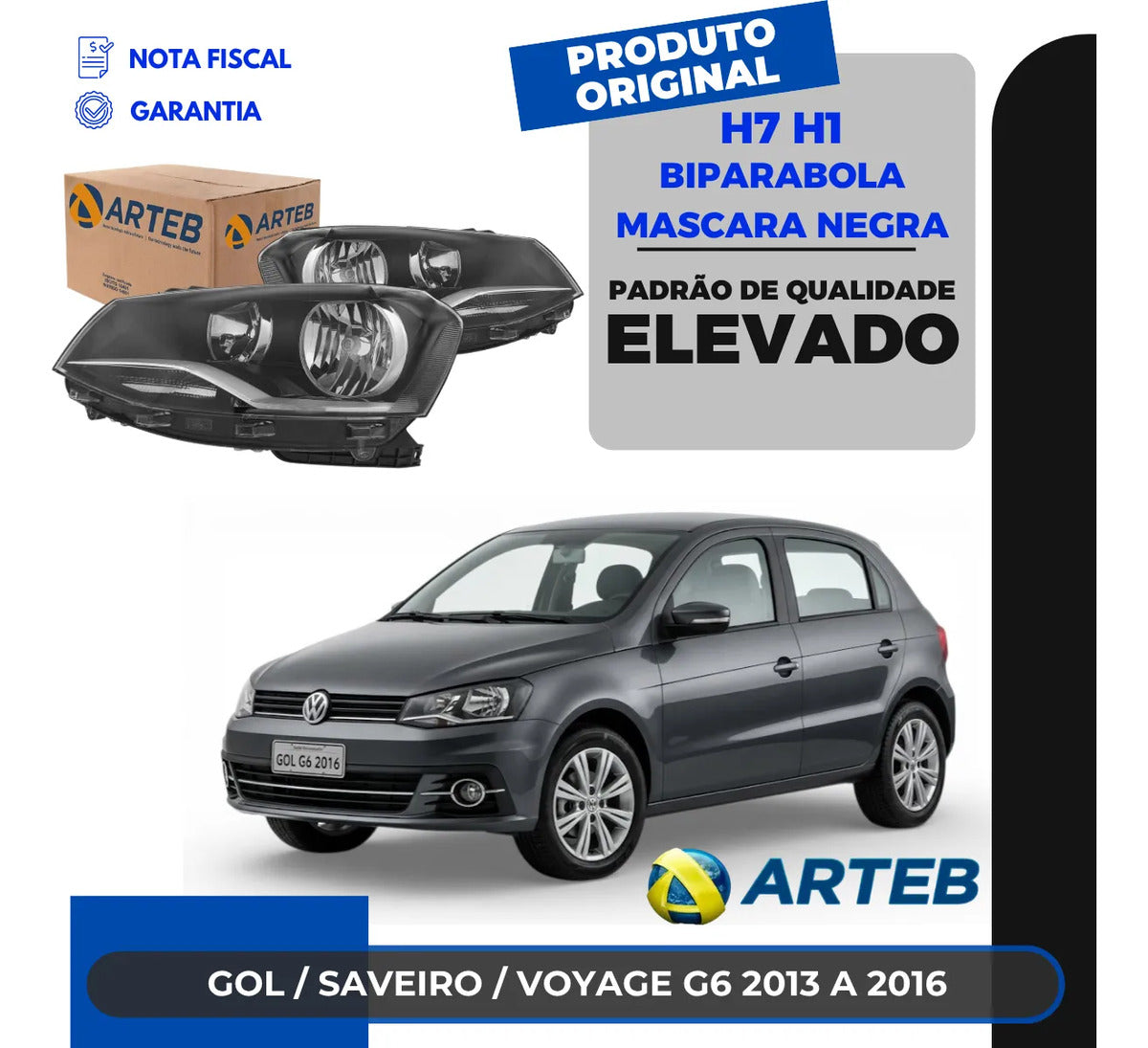 Farol Máscara Negra Foco Duplo Gol G6 2013 A 15 2016 Arteb