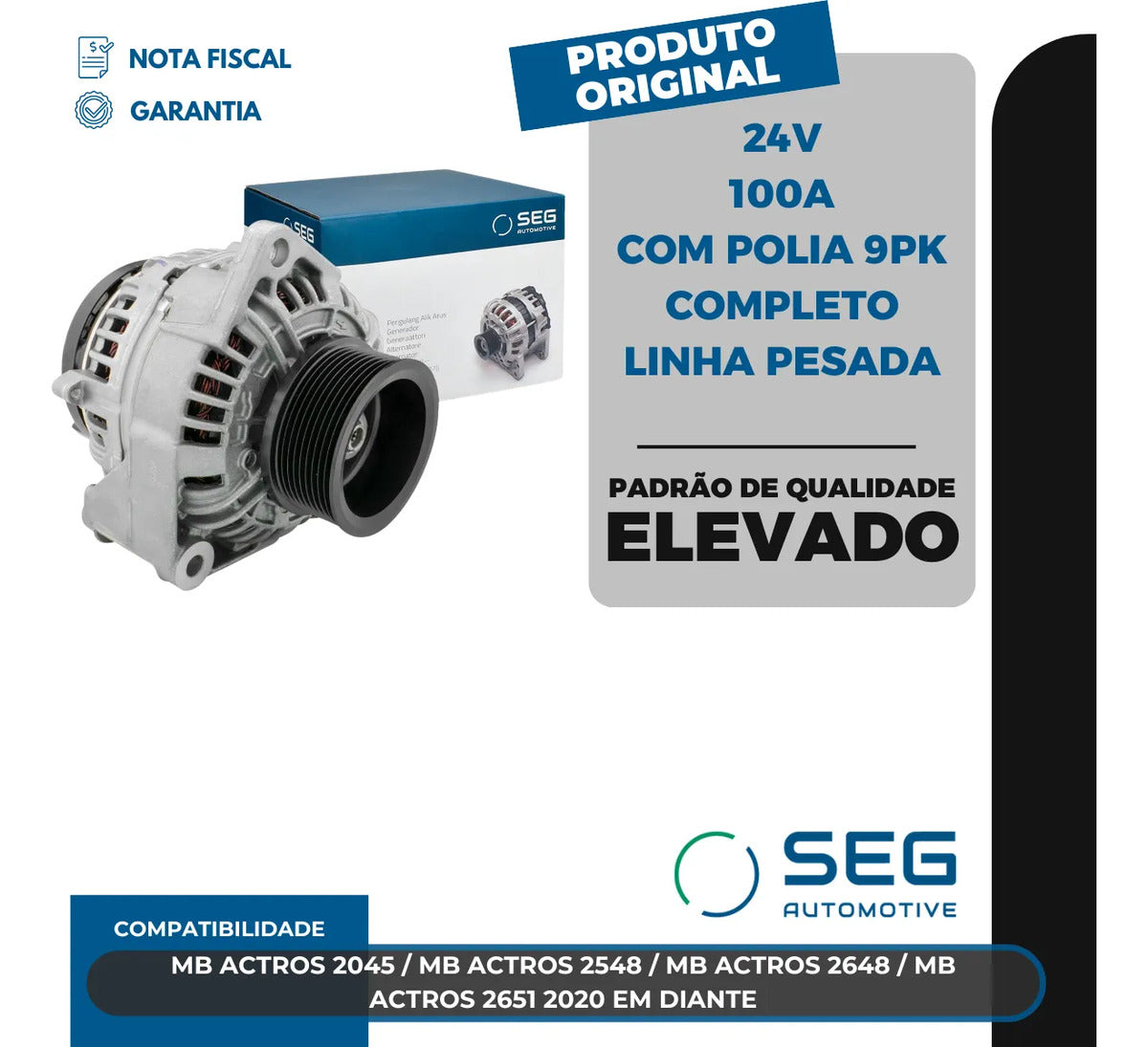 Alternador Mb Actros 2045 2548 2648 24v 100a Com Polia 9pk