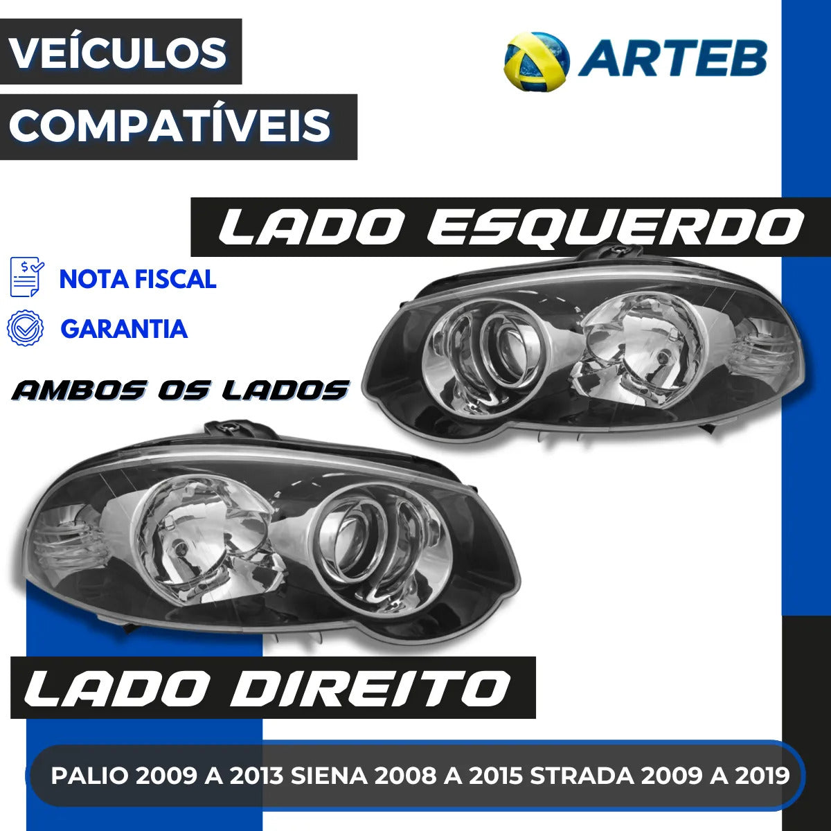 Farol Palio 2010 A 2016 Máscara Negra Moldura Cromada Arteb
