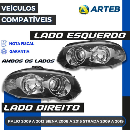 Farol Palio 2010 A 2016 Máscara Negra Moldura Cromada Arteb