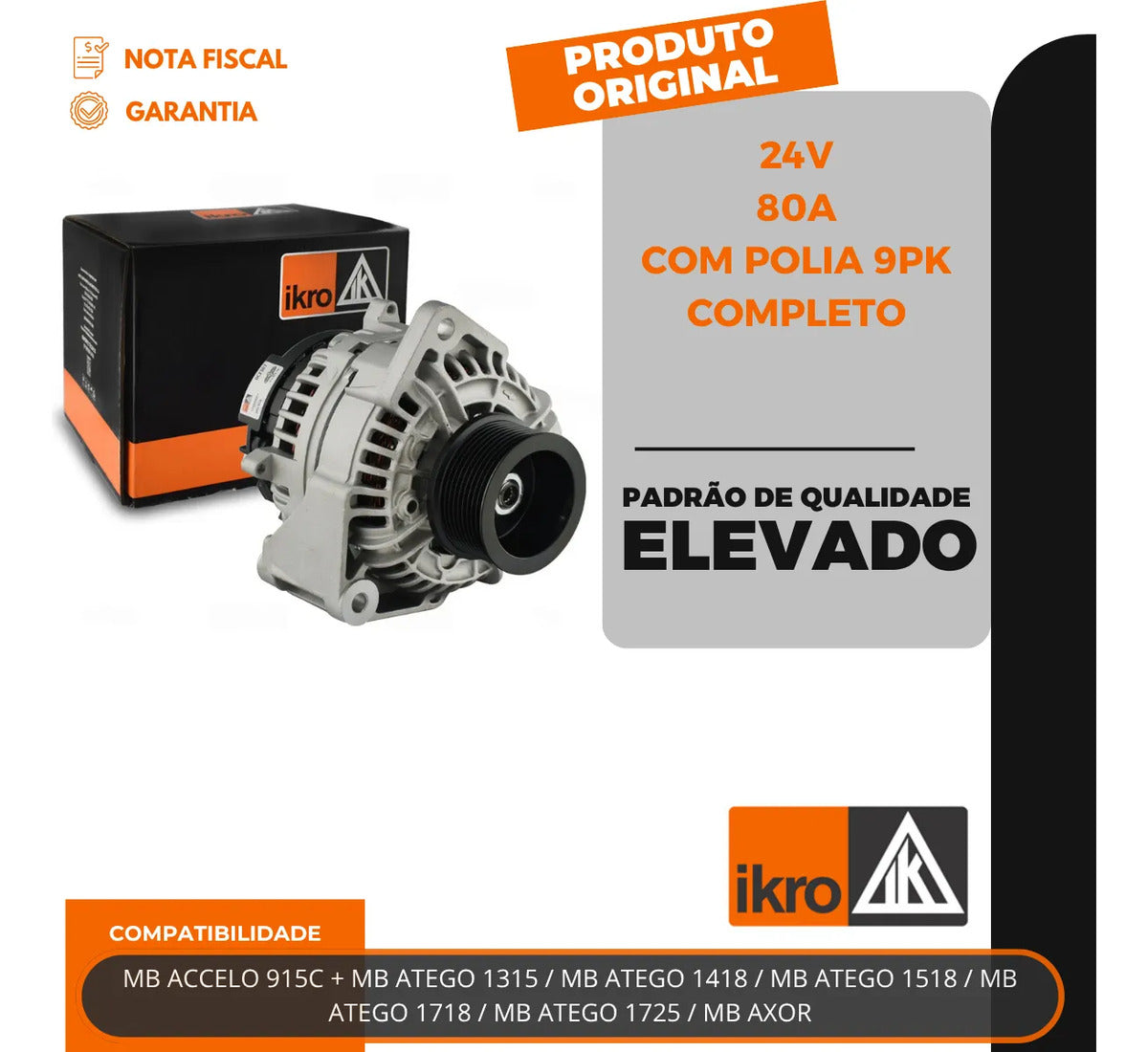 Alternador Mb Atego Accelo Axor 24v 80a Com Polia 9pk