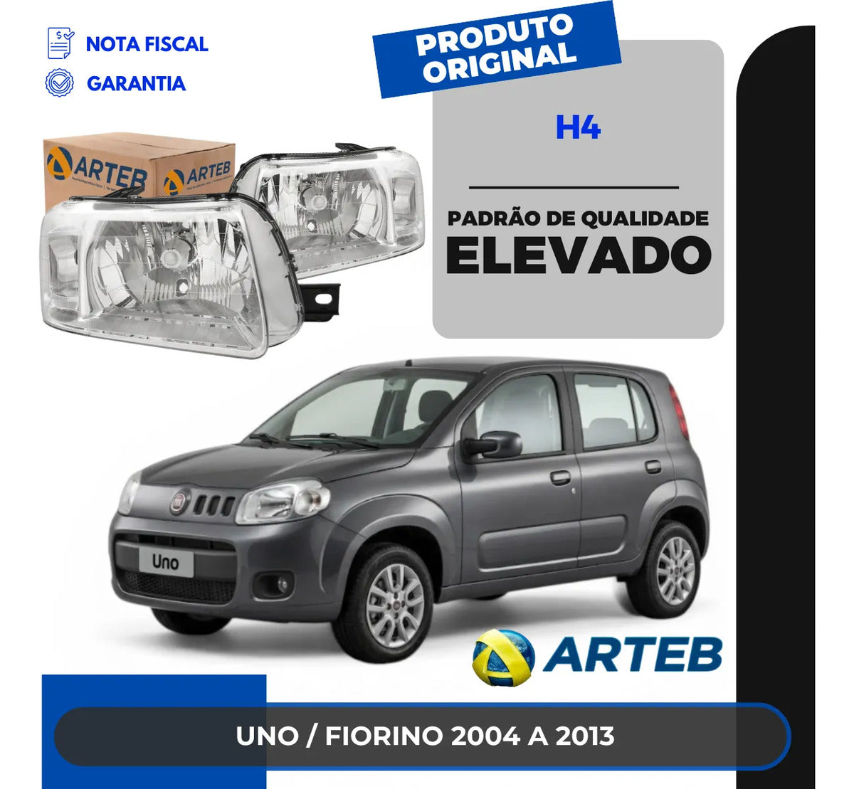 Farol Fiat Uno 2004 05 06 07 08 09 2010 2011 2012 2013 Arteb