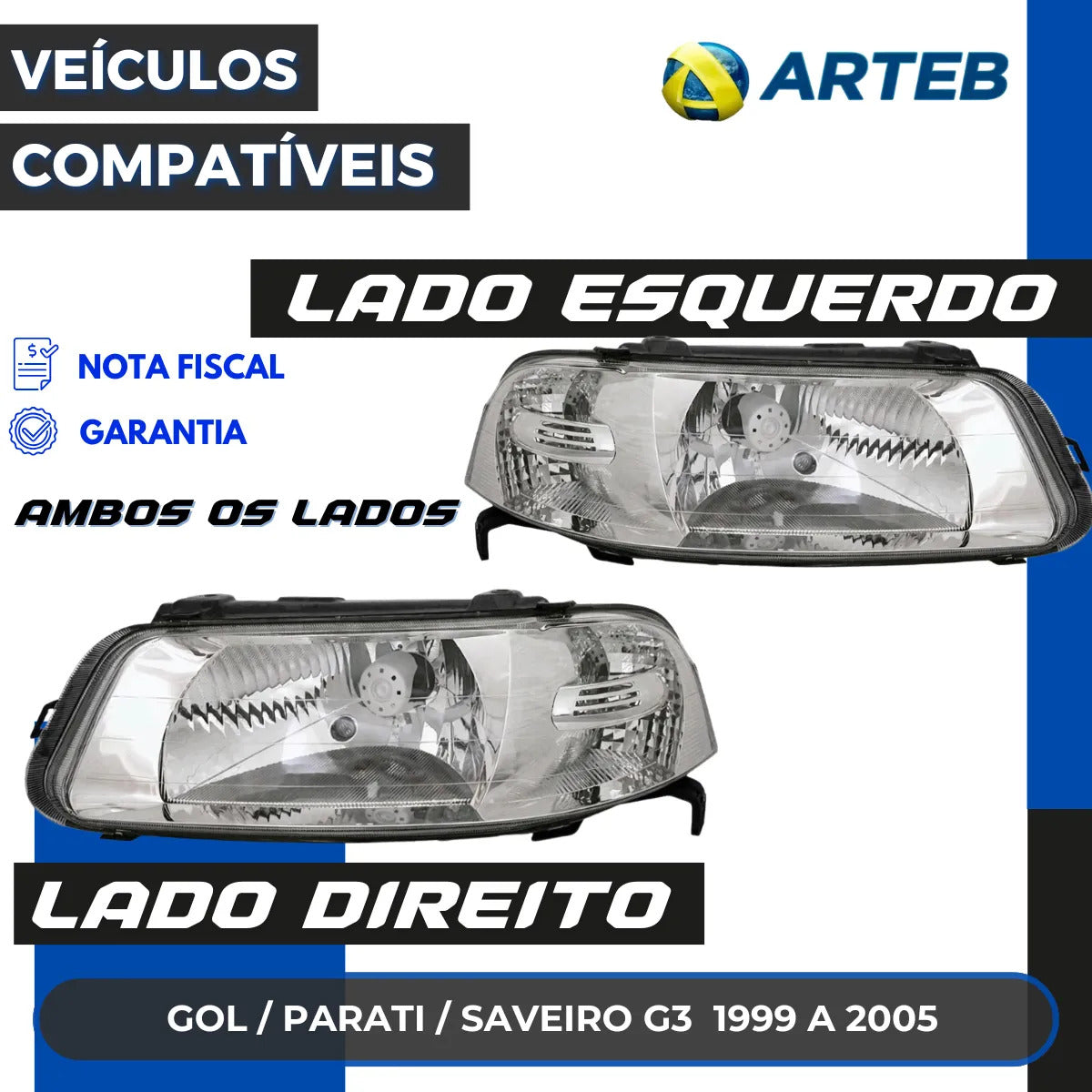 Farol Vw Gol Parati Saveiro G3 2000 A 2005 Foco Simple Arteb