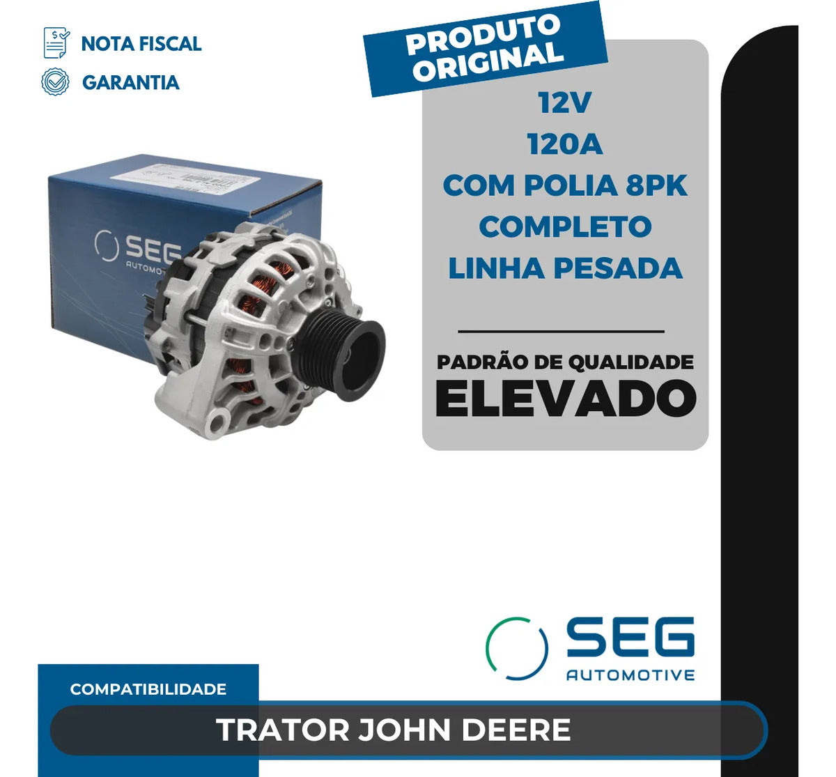 Alternador Trator John Deere 12v 120a Com Polia 8pk