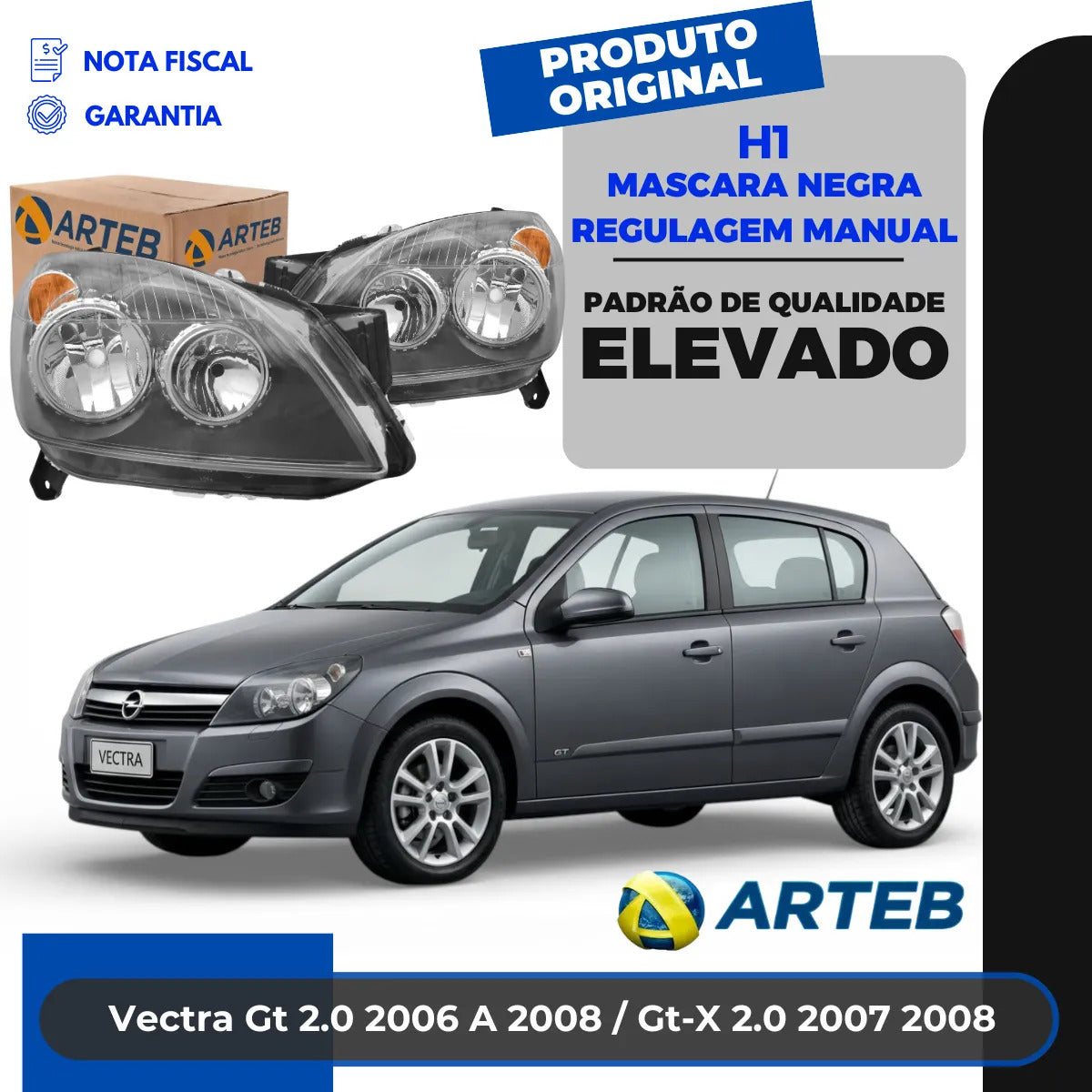 Farol Vectra 2007 A 09 Máscara Negra Regulagem Manual Arteb