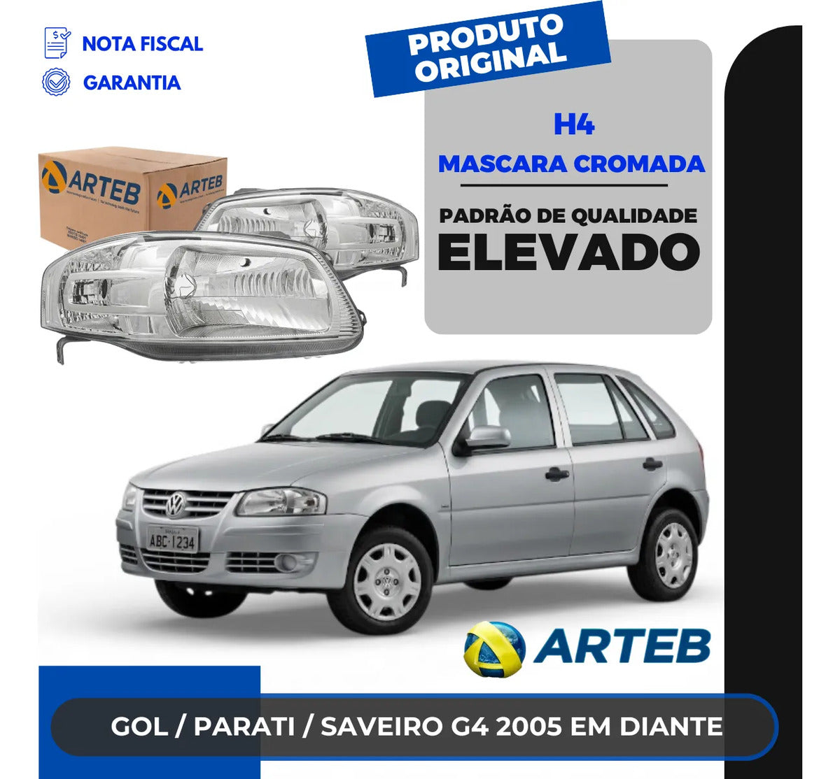 Farol Gol Saveiro G4 2005 06 07 A 2014 Máscara Cromada Arteb