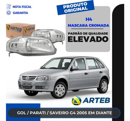 Farol Gol Saveiro G4 2005 06 07 A 2014 Máscara Cromada Arteb