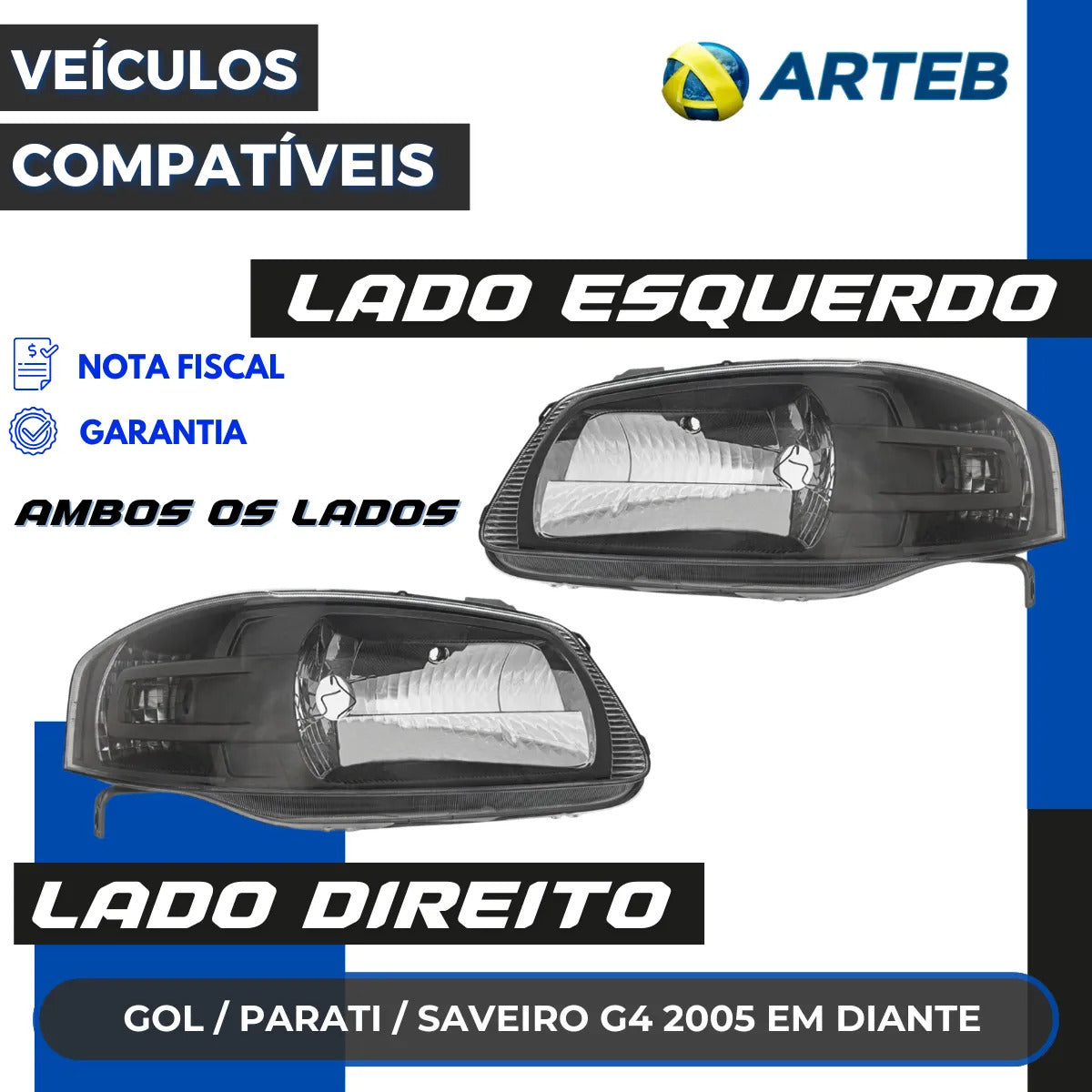 Farol Gol Parati Saveiro G4 05em Diante Máscara Cinza Arteb