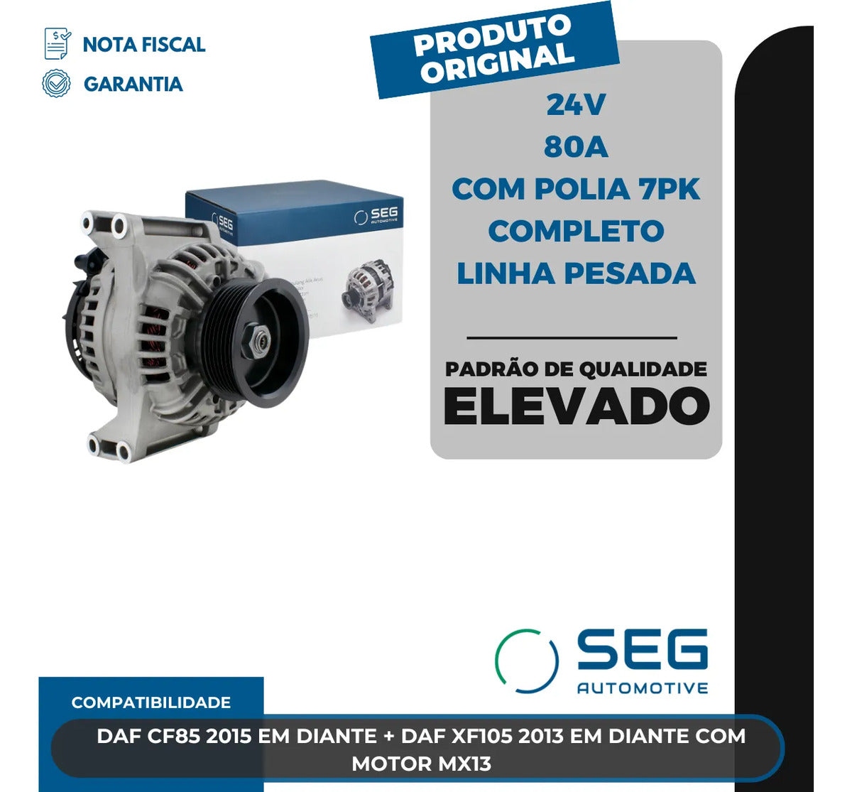 Alternador Daf Cf85 Xf105 Mx13 24v 80a Com Polia 7pk