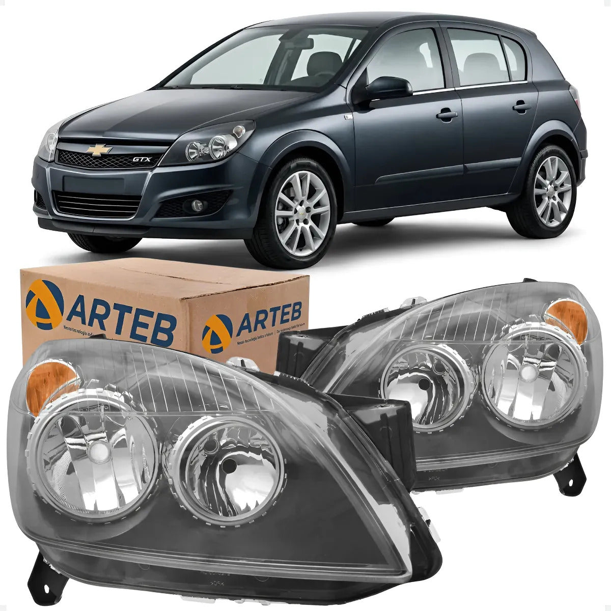 Farol Vectra Gtx 07 A 08 Máscara Negr Regulagem Manual Arteb