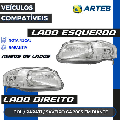 Farol Gol Parati Saveiro G4 2005 A 2014 Máscar Cromada Arteb