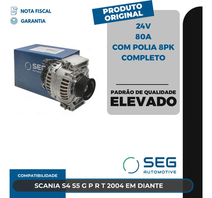 Alternador Scania S4 S5 G P R T 24v 80a 2004 Com Polia 8pk