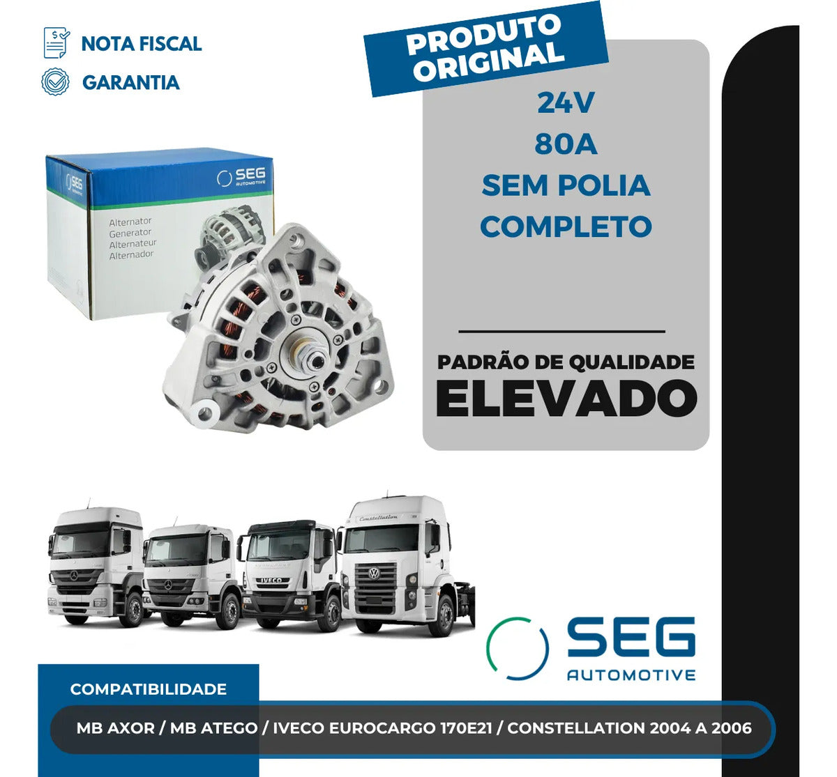 Alternador Atego Axor 7.2 Constellation 8.9 2012 Até 2022