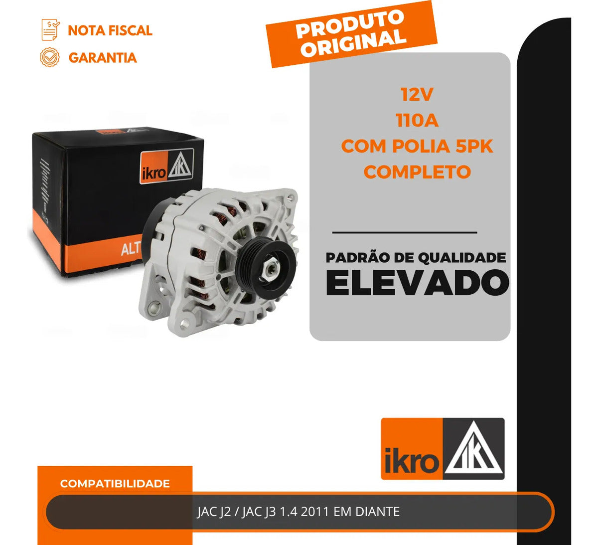 Alternador Jac J2 J3 1.4 110a 12v 2011 Com Polia 5pk