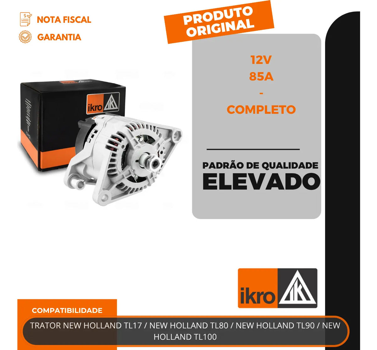 Alternador New Holland Tl80 Tl90 Tl100 85a Completo