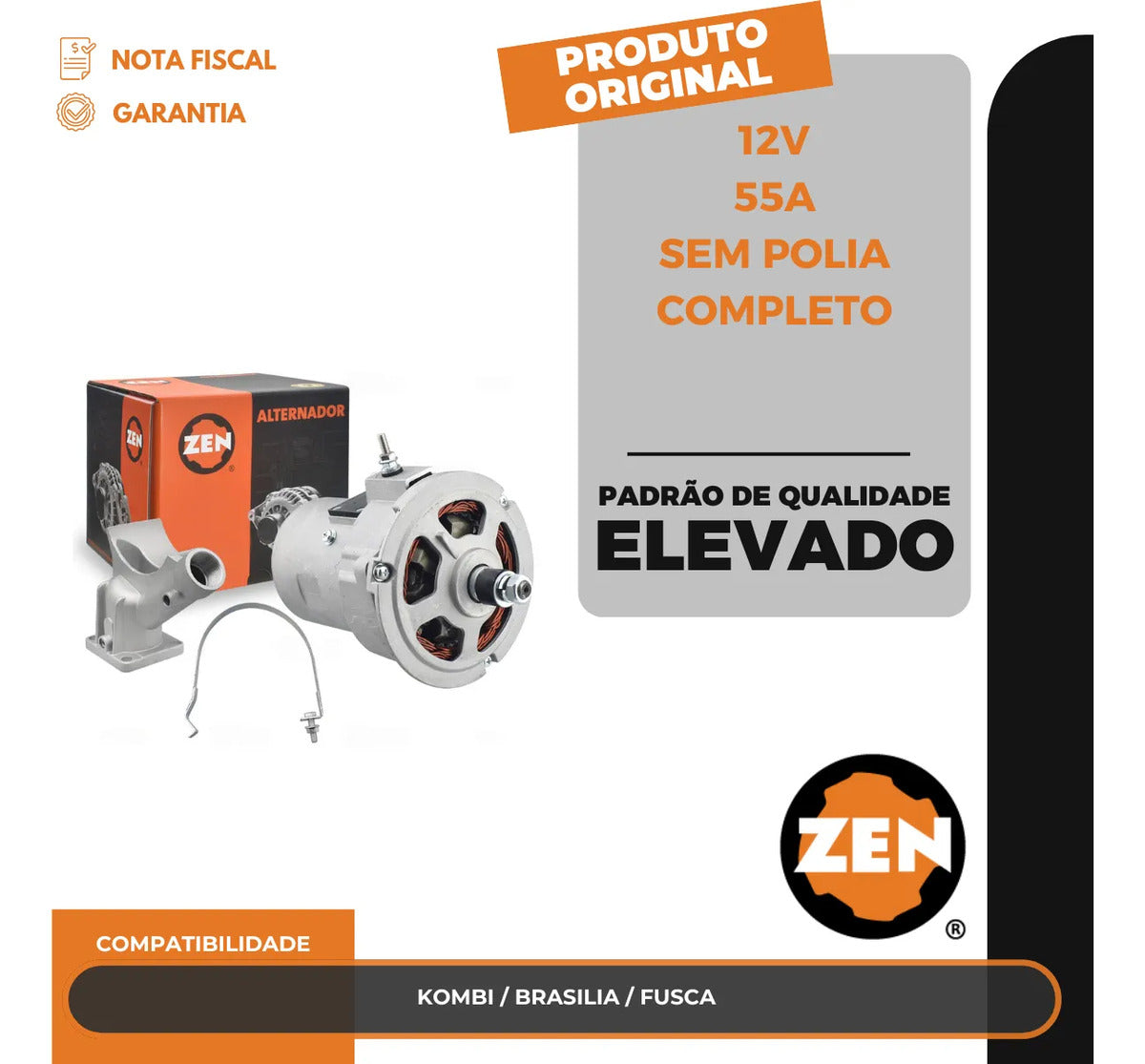 Alternador Kombi / Brasilia / Fusca 12v55asem Polia