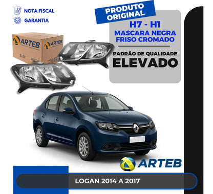 Farol Foco Duplo Másc Negra Logan Sandero 14 A 19 H7 Arteb