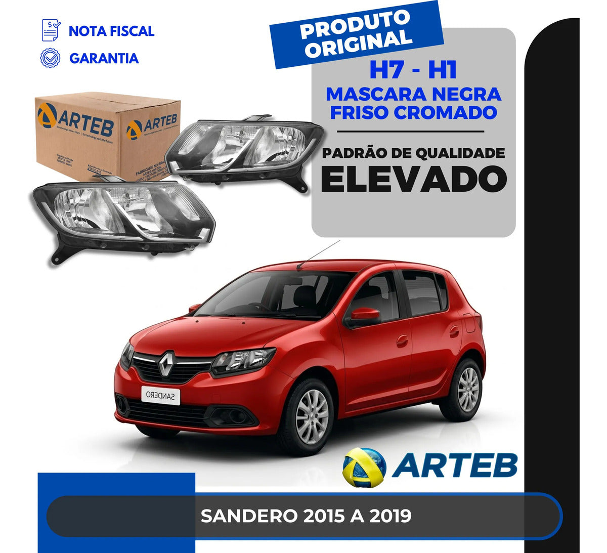 Farol Arteb Foco Duplo Másc Negra Logan Sandero 14 A 19 H7