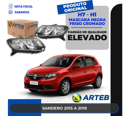 Farol Arteb Foco Duplo Másc Negra Logan Sandero 14 A 19 H7