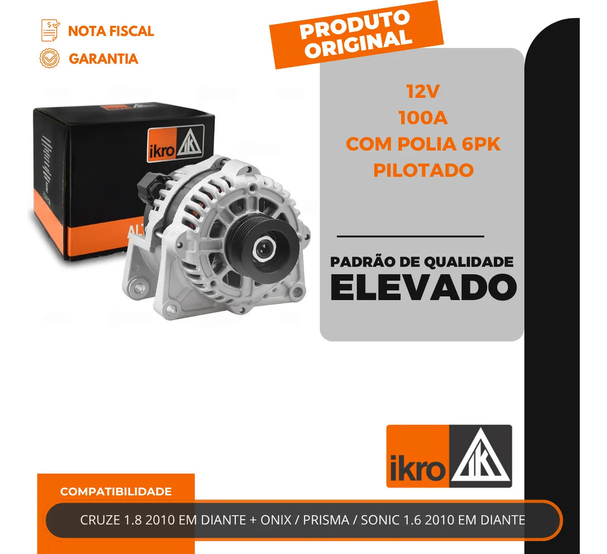 Alternador Cruze Onix Prisma Sonic 100a 2010 Com Polia 6pk