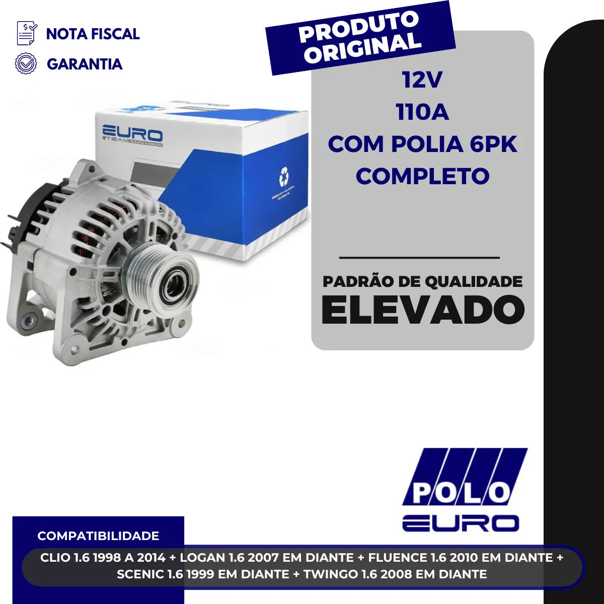 Alternador Clio Logan Fluence Scenic Twingo 1.6 1998+  12v