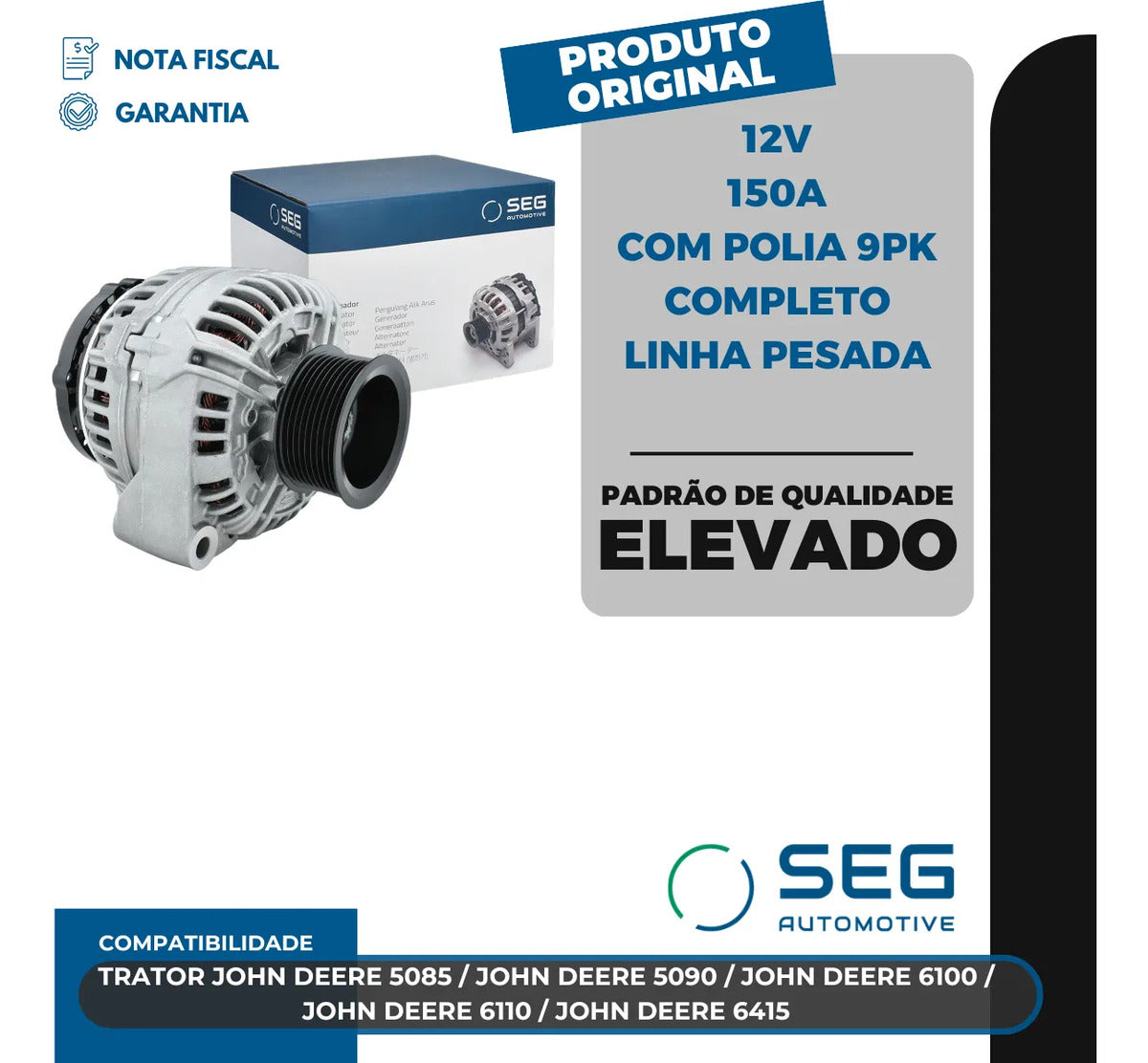 Alternador John Deere 5085 6110 12v 150a Com Polia 9pk