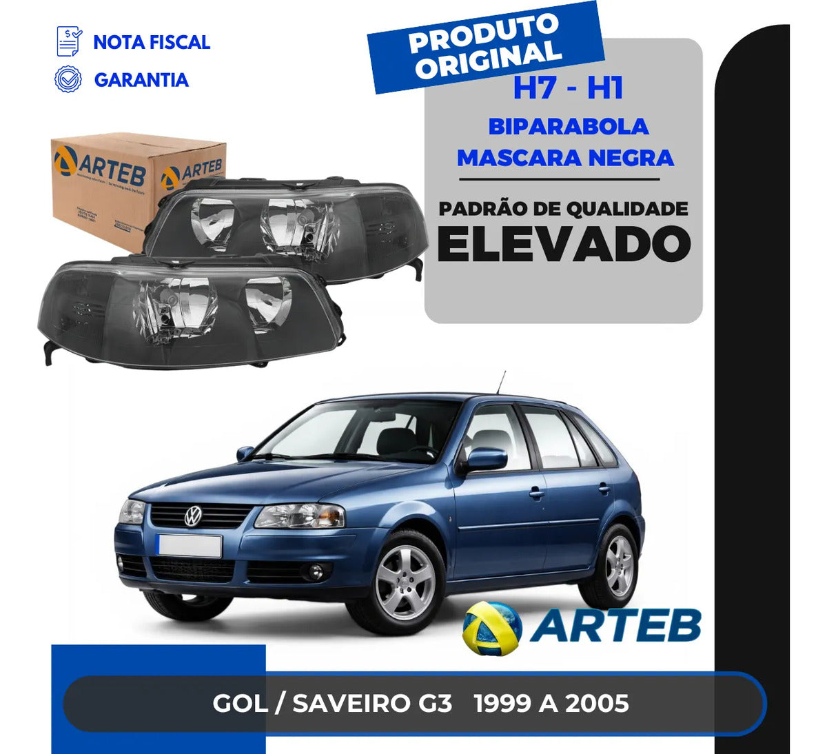 Farol Gol Saveiro Parati G3 1999 A 2005 Máscara Negra Arteb