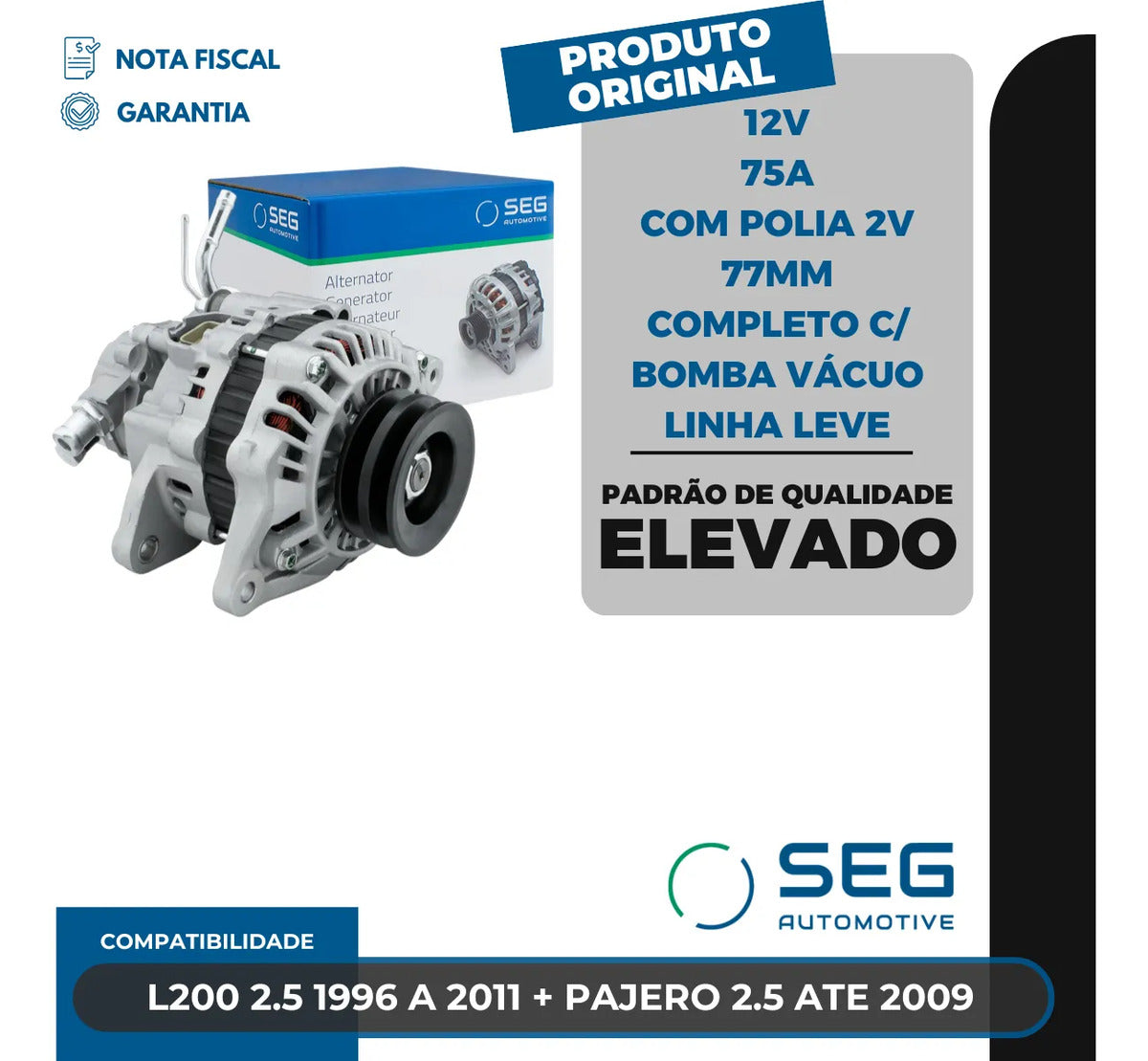 Alternador L200 2.5 1991 A 2012 Pajero 2.5 2007 A 2010 75a